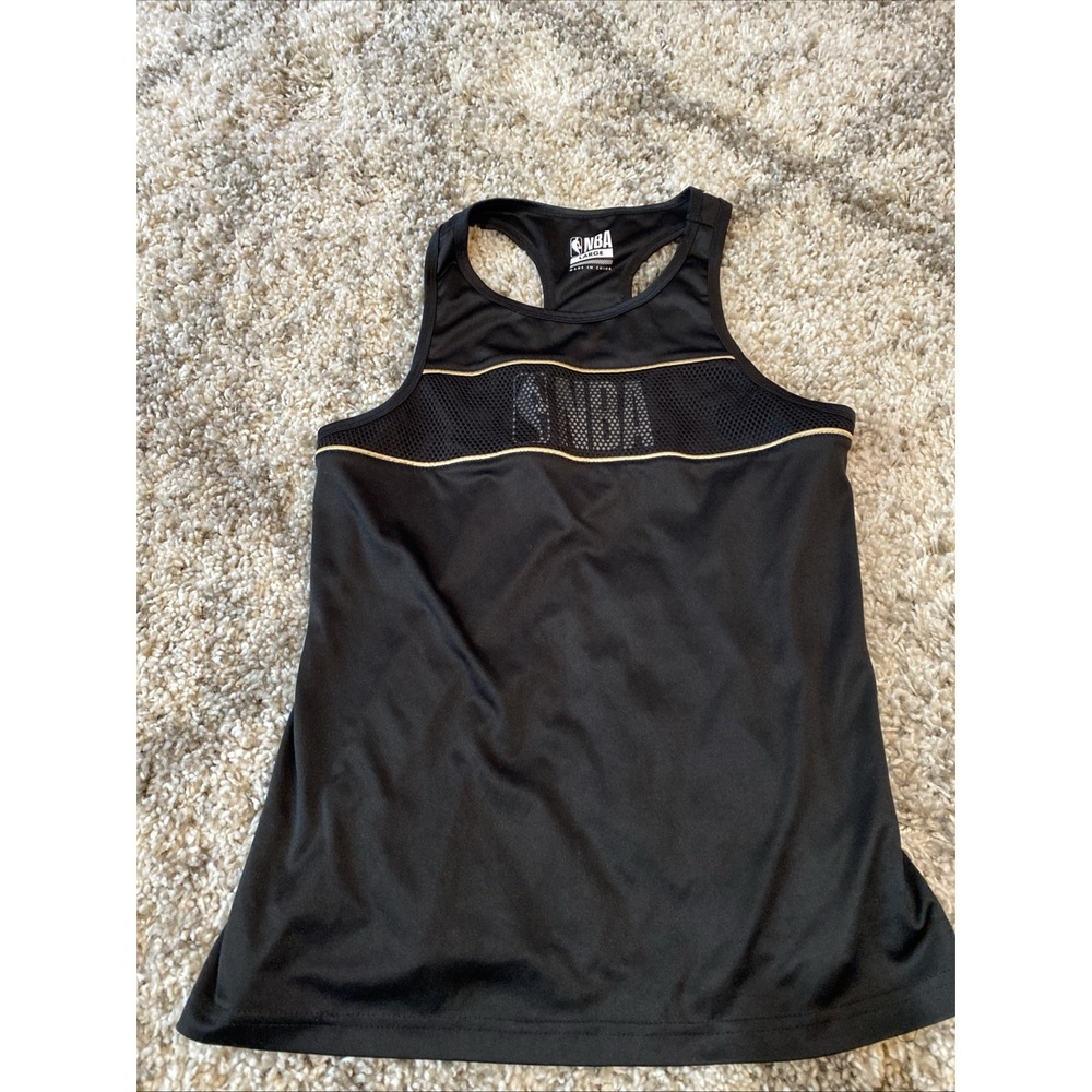 NBA‎ Womens Black Racerback Tank Top Gold Trim Mesh Chest Logo Large